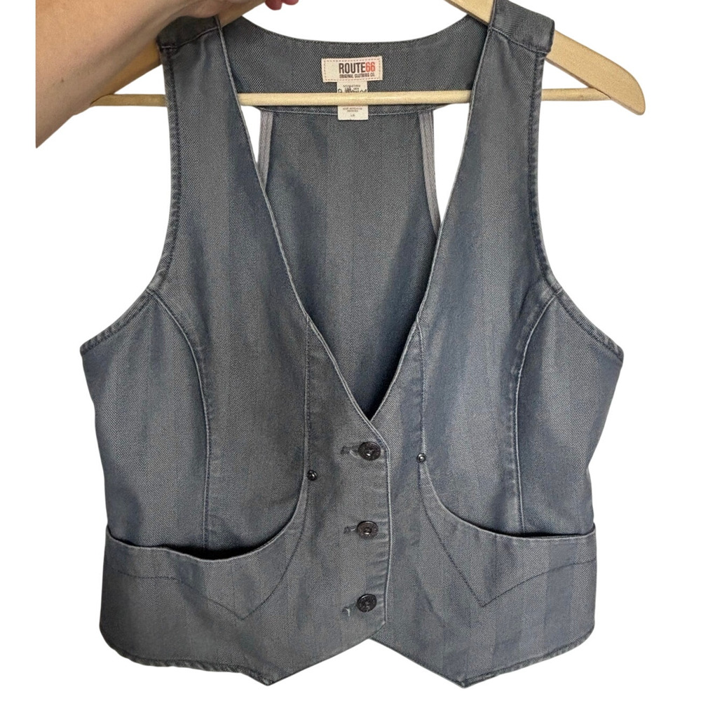 Vtg Route 66 Gray Vest Size Large Herringbone Dark Academia Grunge Indie Sleaze